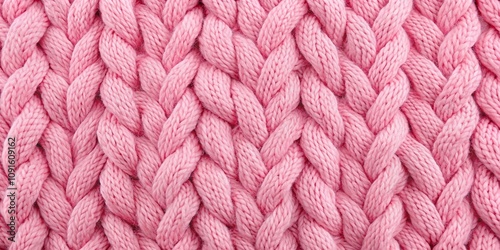 Close-Up of Soft Pastel Pink Knitted Sweater Fabric Texture with Copy Space for Design Projects and Textile Analysis photo