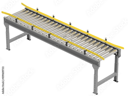 Gravity industrial roller conveyor on transparent background