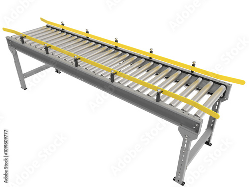 Gravity industrial roller conveyor on transparent background