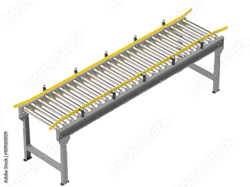 Gravity industrial roller conveyor on transparent background