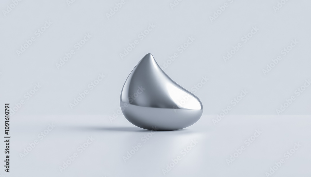 Fototapeta premium Elegant Silver Metallic Teardrop on Clean White Background