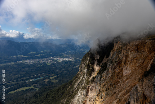 Carinthian Alps Dobratsch in early autumn, mountain views and traditional Austrian village houses