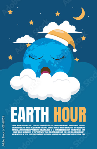 earth hour day awareness design template vector