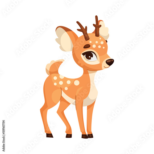 Cute Reindeer Baby with Spotted Body and Antler Standing Vector Illustration