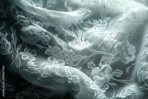 Elegant lace fabric with fine details, close-up showing the craftsmanship and beauty of intricate floral patterns. Generative AI photo