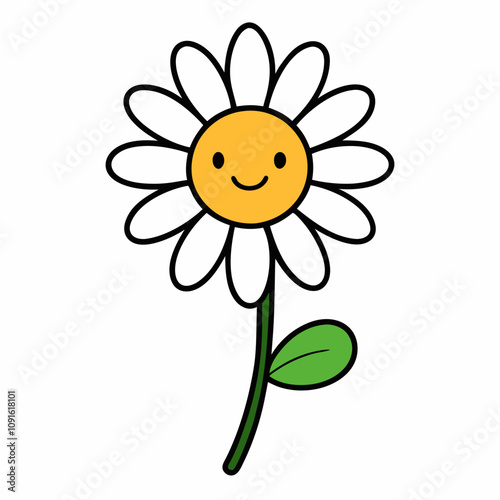 Chamomile with face line art vector illustration