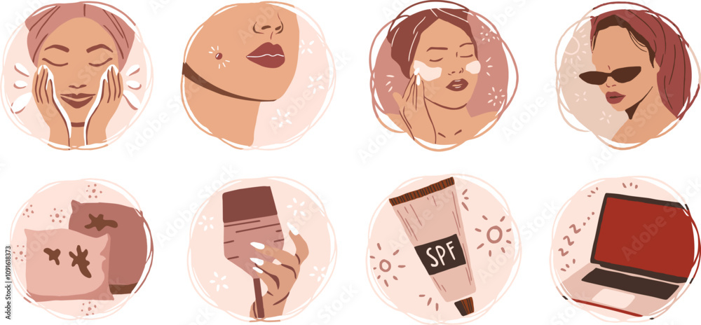 Daily Skincare Routine Illustration Collection Daily Skincare Routine Illustration Collection