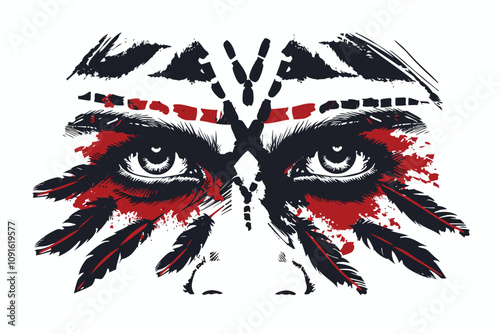 Intense Eyes of a Tribal Warrior isolated illustration