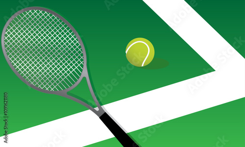 Tennis racquet and ball on a tennis court, sports or activity concept