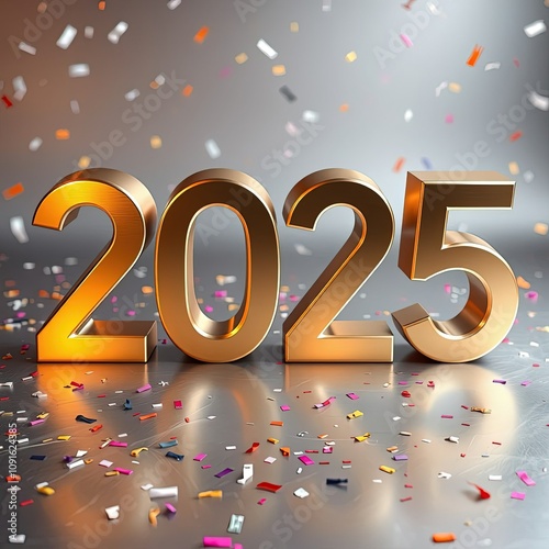Metal numbers 2025 on silver background. new year