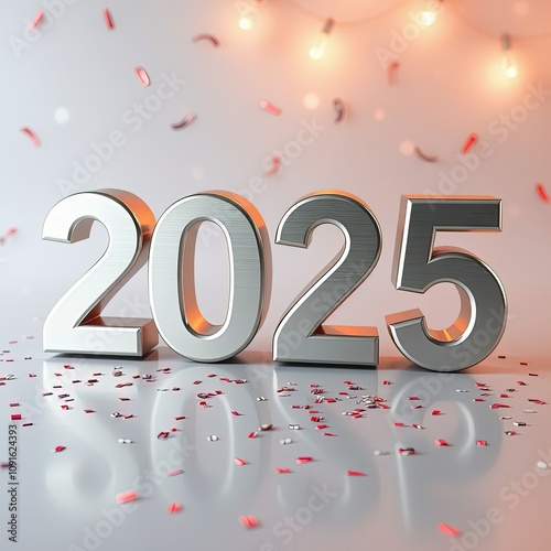 Metal numbers 2025 on silver background. new year