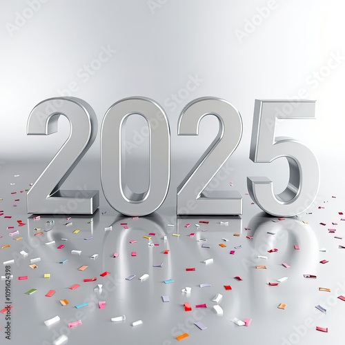 Metal numbers 2025 on silver background. new year