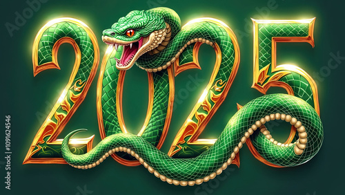 The number 2025 is intertwined with a snake. Year of the Snake concept