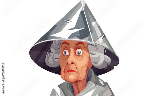 old woman in tin foil hat isolated illustration