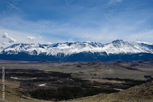 Severo-Chuisky ridge in Gorny Altai. Kosh-Agach district of the Altai Republic, Kuraiskaya steppe.