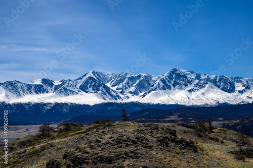 Severo-Chuisky ridge in Gorny Altai. Kosh-Agach district of the Altai Republic, Kuraiskaya steppe.