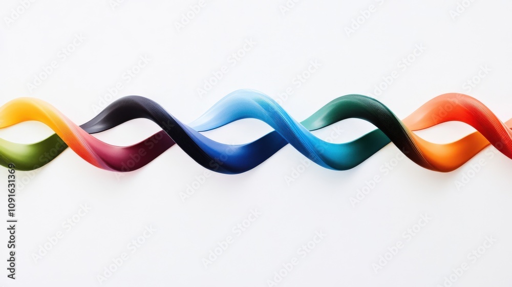 Colorful Interwoven Ribbons Displaying a Spectrum of Vibrant Hues on White Background