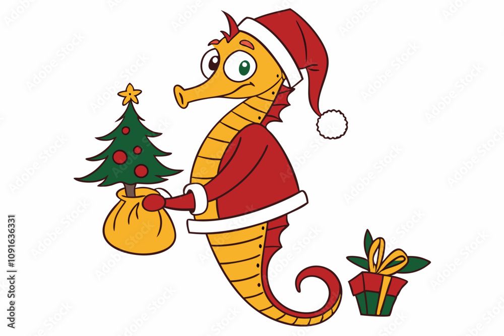 Naklejka premium Funny Christmas Starry-Eyed Stork in White | Whimsical Holiday Art