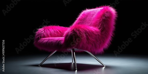 Luxurious Hot Pink Chair with Plush Fur and Sleek Chrome Legs Perfect for Modern Living Spaces and Stylish Interiors