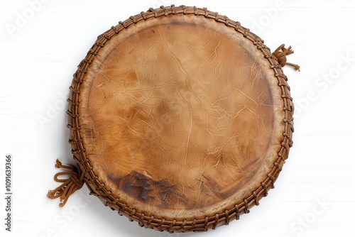 Drum leather from above on white background photo
