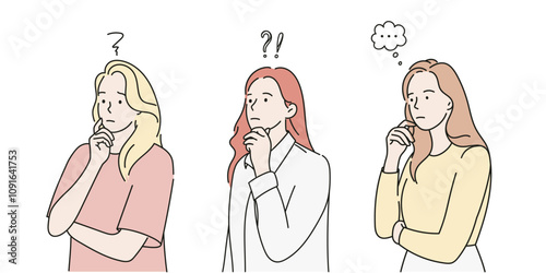 Thinking character. The concept of complexity of choice. Hand drawn illustration vector design.