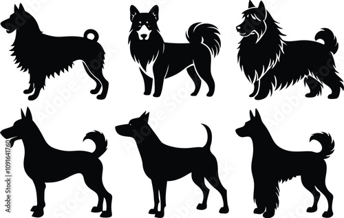 6 Vector Silhouette Dogs Logo Icon Set - Black Clipart Illustrations on White Background photo