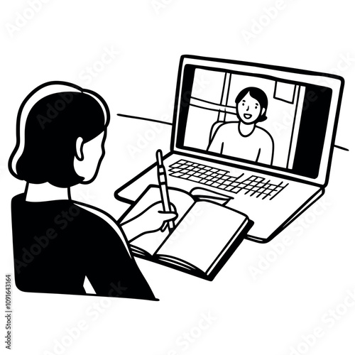 Person study online using a laptop. Online Education concept. Flat vector illustration