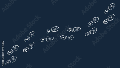 Santa Claus Footprints. Christmas, New Year, presents and miracles. Santa's snowy shoe prints. A path of Santa's footprints.