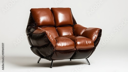 A plush leather armchair with a modern design, offering a deep and comfortable seat while combining elegance and functionality for a relaxing atmosphere. photo