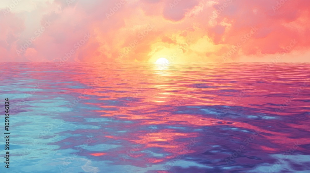 Fototapeta premium Peaceful Ocean Sunset Sky Reflection Water Colors