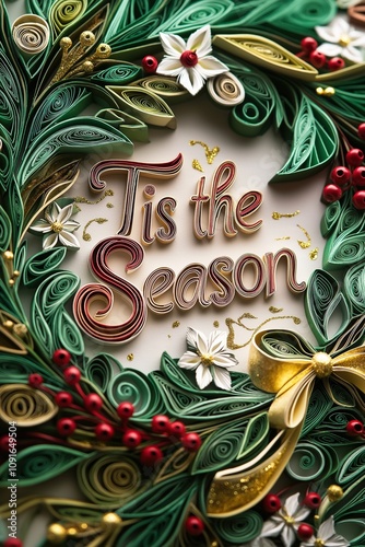 Tis the Season' in Festive Paper Quilling Style with Christmas Wreath and Holiday Charm