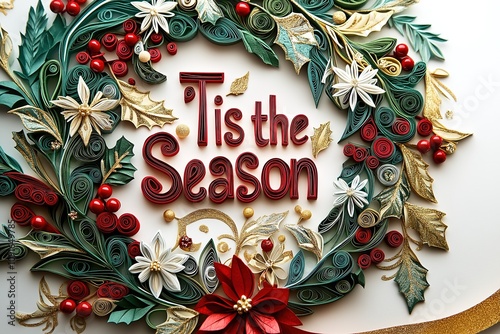 Tis the Season' in Festive Paper Quilling Style with Christmas Wreath and Holiday Charm