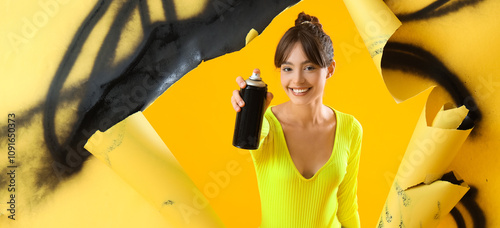 Young girl with spray can o...