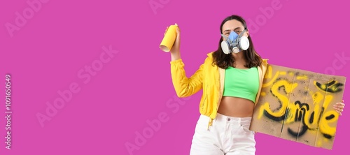 Young woman in respirator w...