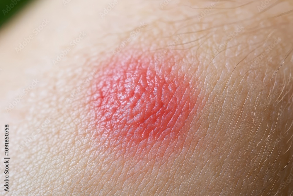 Fototapeta premium Skin rash appears on the arm after an insect bite during a summer hike in the forest
