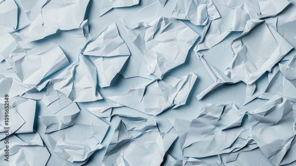 Fototapeta premium Crumpled Light Blue Paper Texture Background Abstract Design