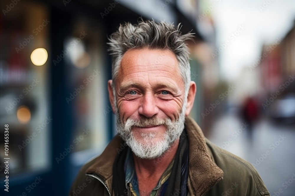 Portrait of a senior man with grey beard in the city.