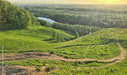 View of the Klyazma River from Bald Mountain in Gorokhovets, Russia photo