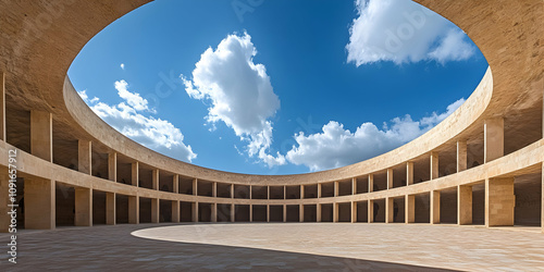 Circular bullring arena under the open sky, representing cultural traditions and architectural elegance . illustration
