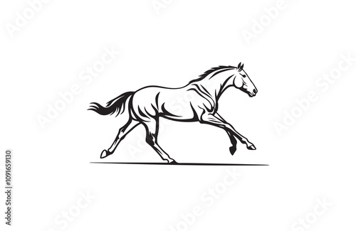 First Running horse silhouette vector outline art illustration logo design