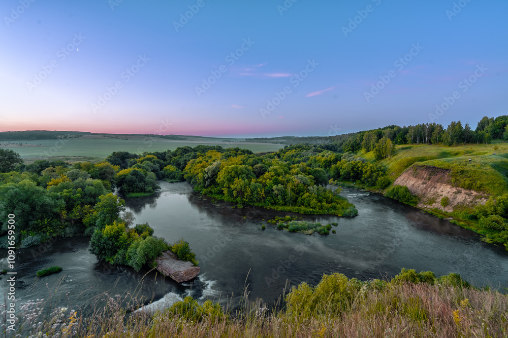 Fototapeta premium Beautiful Krasivaya Mecha river in the Tula region ,Russia,aerial view