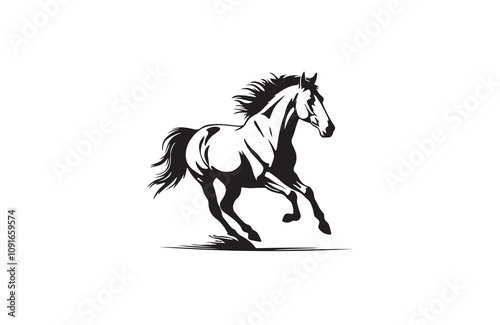 First Running horse silhouette vector outline art illustration logo design