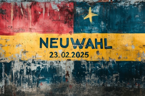 Neuwahl Ein Aufruf zur Veränderung in 2025, festgehalten in lebendigen Farben auf einer verwitterten Wand photo