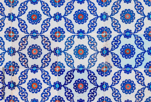 Photography Vintage ceramic tiles, Iznik tiling decor from Rustem Pasa Mosque in Istanbul, Turkey