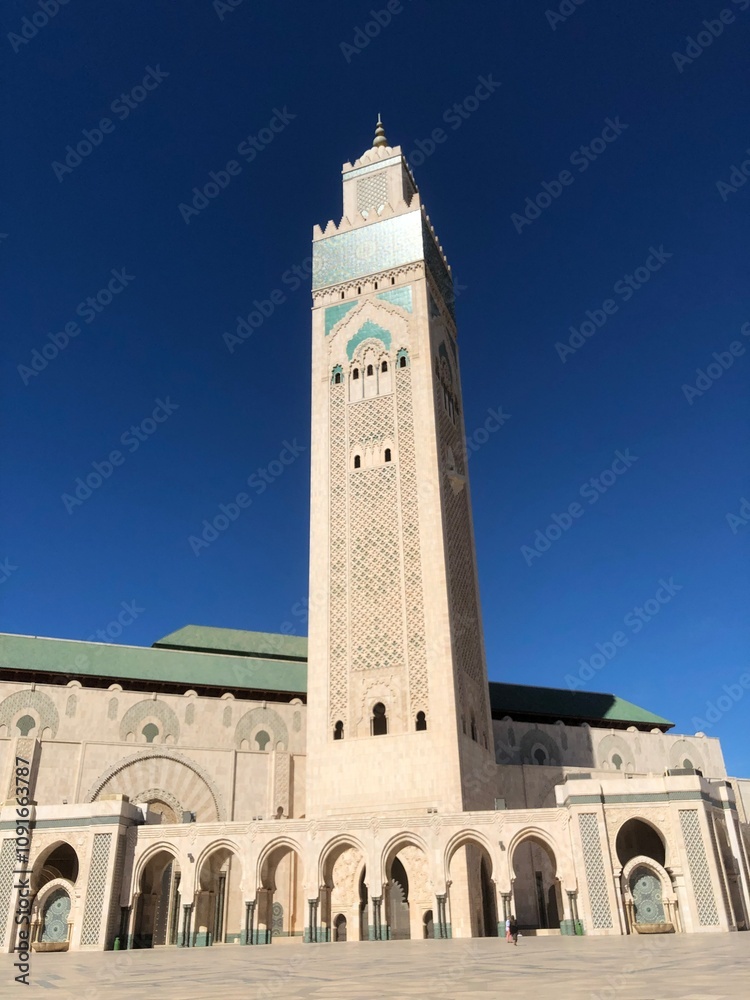 Obraz premium The panorama view of Casablanca and the Great Mosque of Casablanca, Morocco