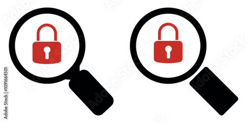 Icon of a magnifying glass with a closed lock. Protection against hacking. Protect your site