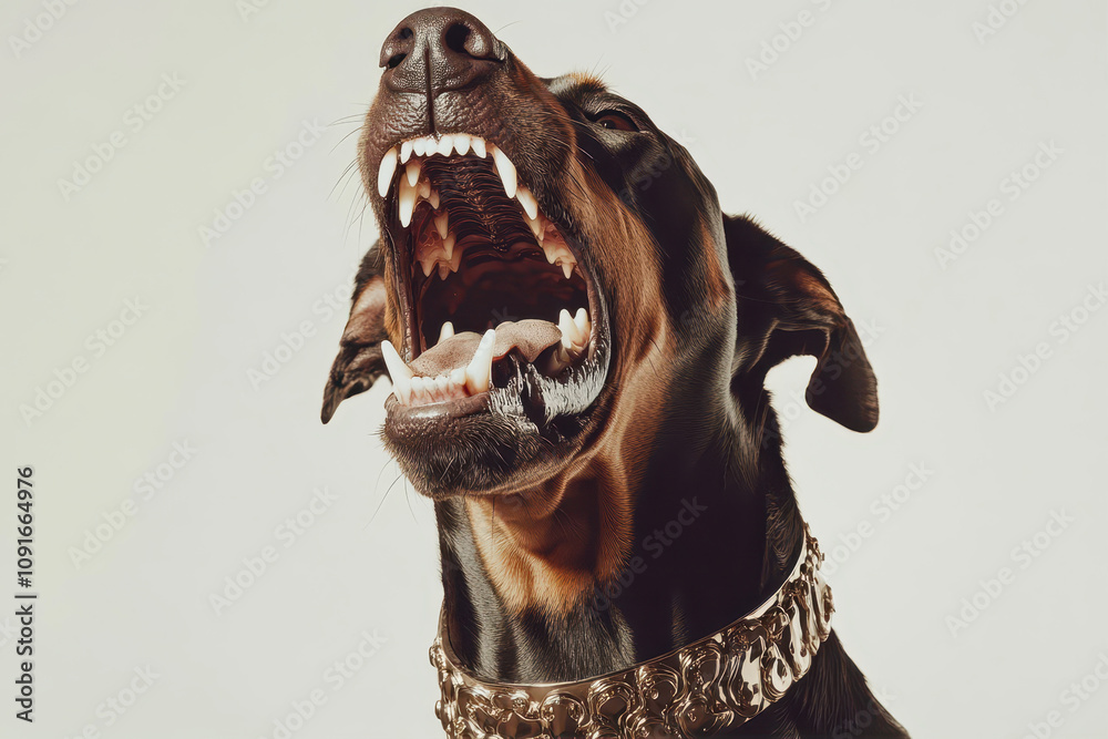 Fierce Doberman Displaying Its Strength in an Elegant Studio Setting