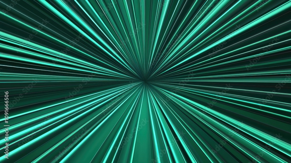 Obraz premium Abstract Green Light Rays Burst Background 3D Render Shiny Teal Lines Radiating Energy Speed Motion