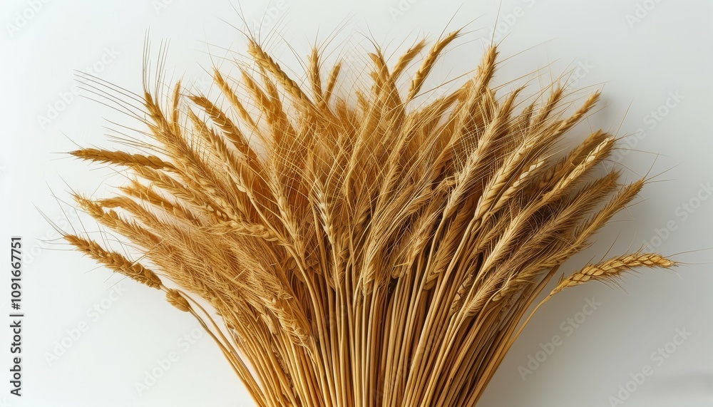 Fototapeta premium haystack, yellow wheat stack with spikelets on a white background
