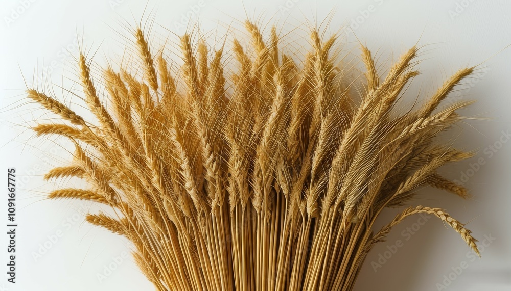 Fototapeta premium haystack, yellow wheat stack with spikelets on a white background